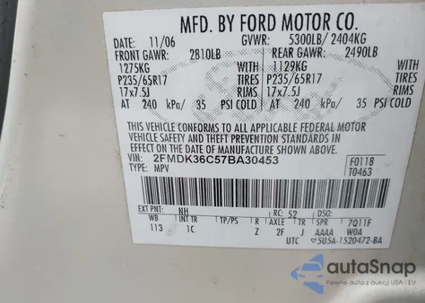 2007 Ford Edge Se from USA, damaged, VIN 2FMDK36C57BA30453